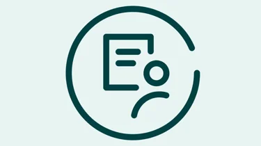 Ikon af en person og en henvisning på lys tyrkis baggrund.