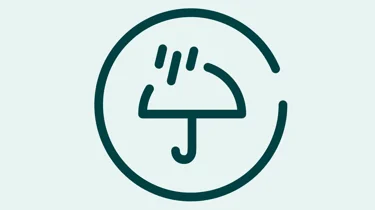 Ikon af en paraply på lys tyrkis baggrund.