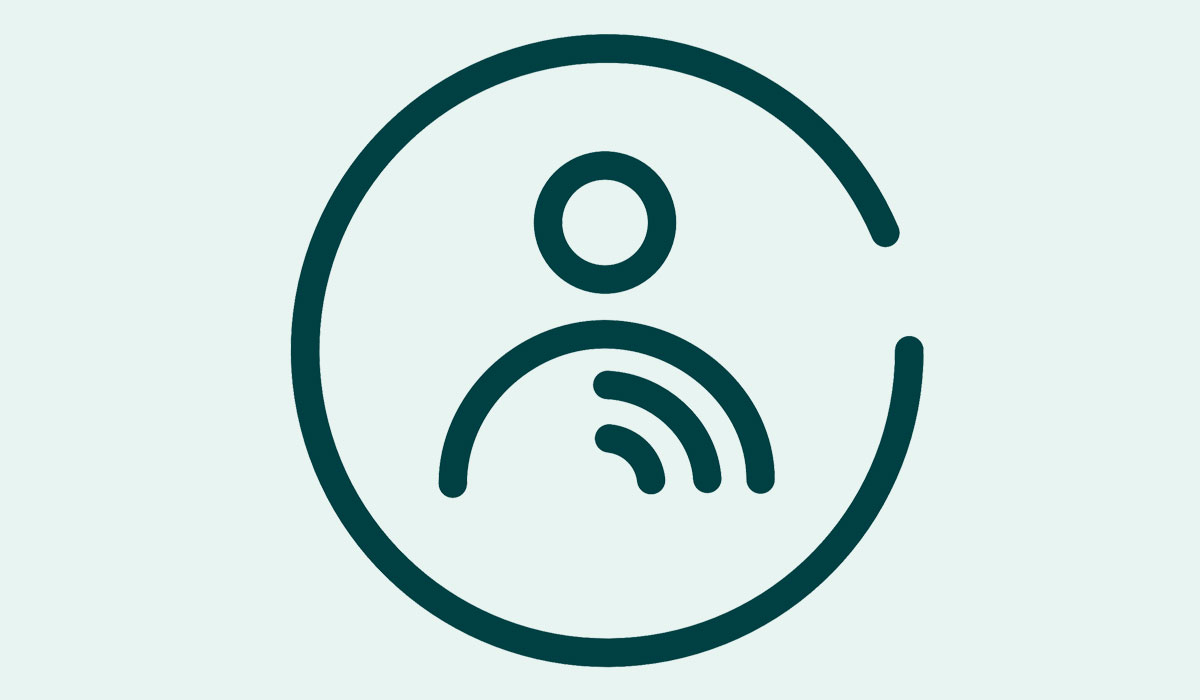 Ikon for person på tyrkis baggrund.