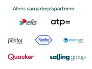 Aleris samarbejdspartnere: ATP logo, Elis logo, Roche logo, Salling Group logo. Element logo, Penfor logo og Quooker logo.